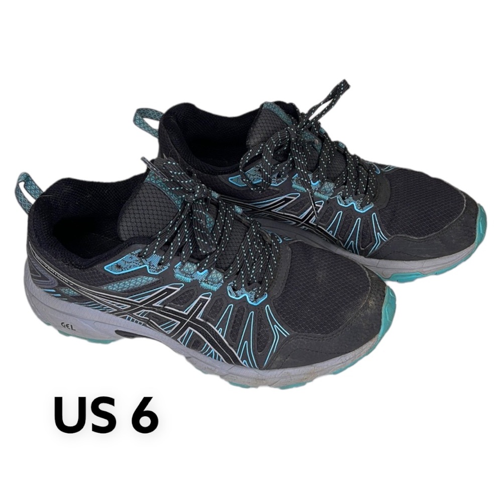 Asics Gel-Venture 7 Running Shoe Womens Size 6 Black Gray Blue